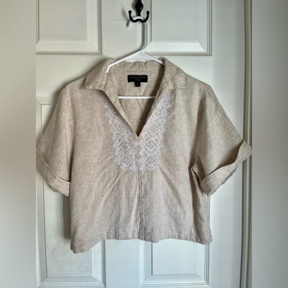 Banana Republic Women's Cropped Linen Embroidered Top - Picture 8 of 9